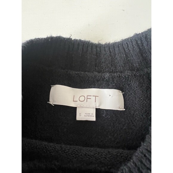 LOFT Womens Champagne Sweater Crew Neck Blouson Sleeves Black Size Small - Picture 2 of 4